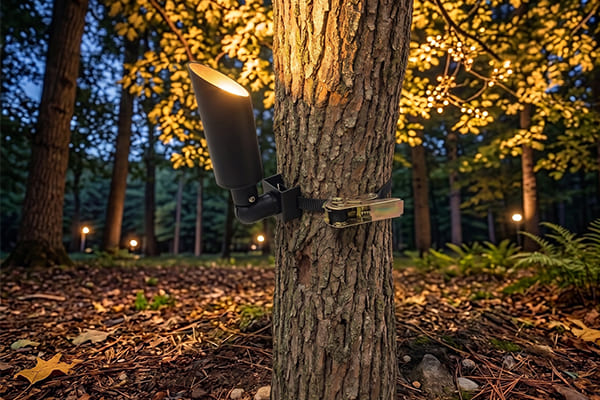 adjustable tree strap for lighting fixture